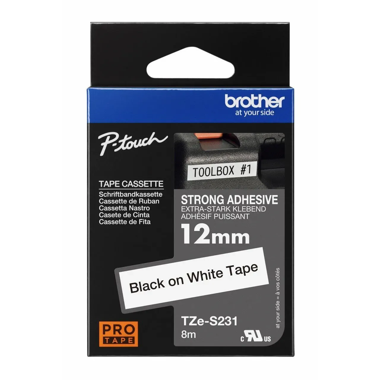 Brother Tze-S231 Black on White 12mm Strong Adhesive Label Tape