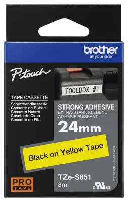 Brother Tze-S651 Strong Adhesive Black on Yellow 24mm Label Tape Brother Tze-S651 Strong Adhesive Black on Yellow 24mm Label Tape