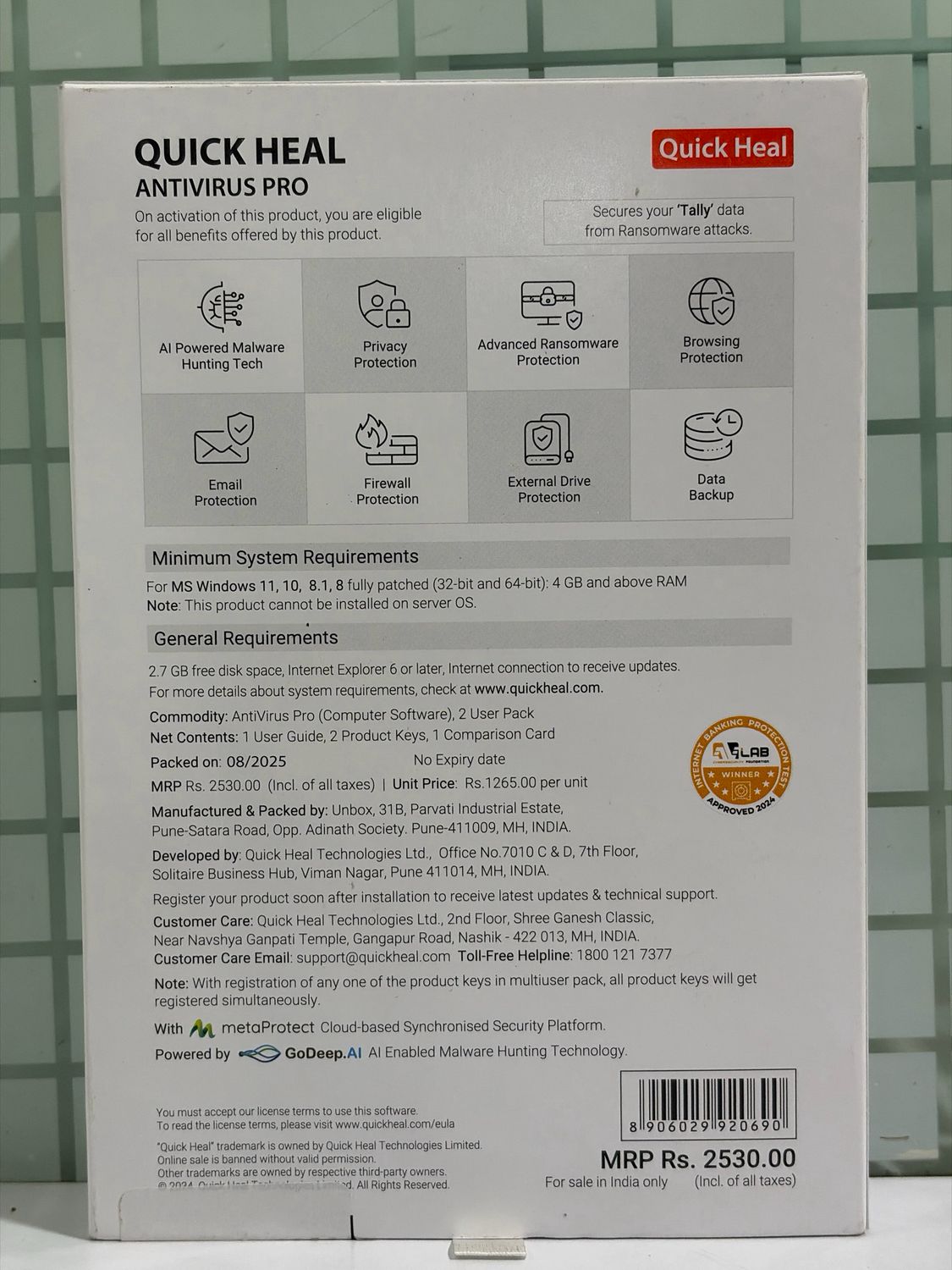 (New) 2 User, 3 Year, Quick Heal Antivirus Pro