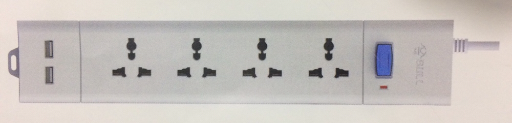 Bull 4 Sockets, 2 USB, 1 Switch 2mtr Extension Board