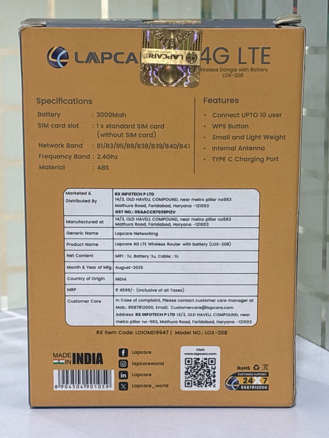 Lapcare LTE Pocket Wi-Fi Hotspot ( LOX-208 )