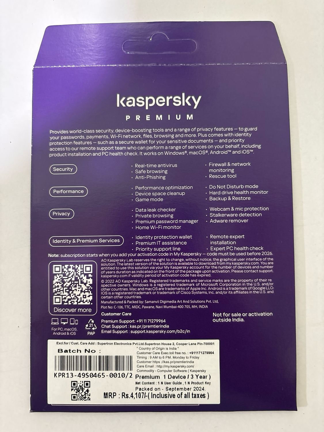 Renewal, 1 User, 3 Year, Kaspersky Premium