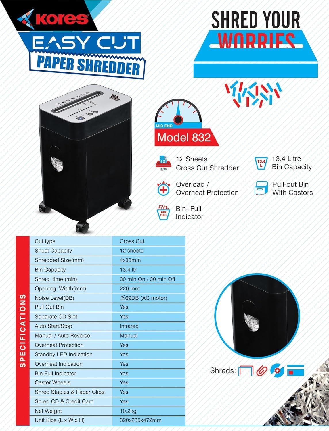 Kores Easy Cut 832 Paper Shredder
