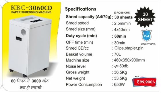 KBC 3060CD Heavy Duty Paper Shredder