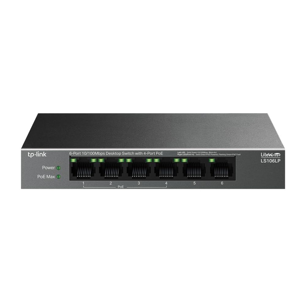 TP-Link LS106P 6-Port 10/100Mbps Desktop Switch with 4-Port PoE+