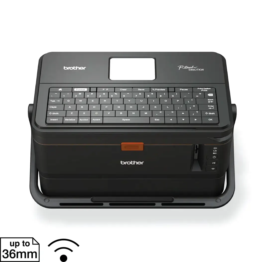 Brother PT-E850TKW Industrial Tube & Label Printer with QWERTY Keyboard, USB and Wi-Fi Connectivity