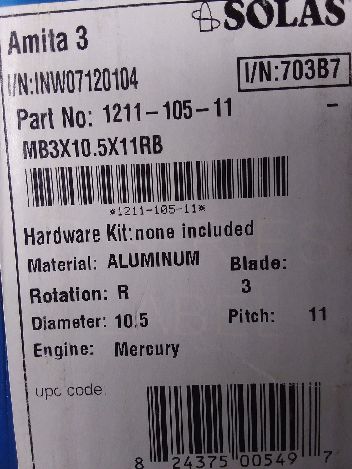 Solas/Mercury MB 3 Blade Alloy. 1211-105-11