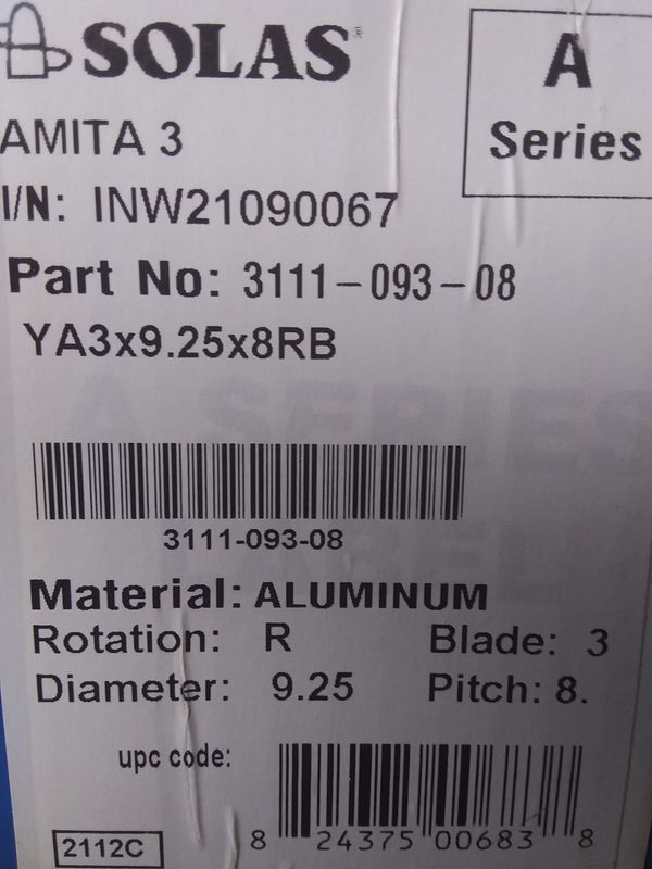 Solas/Yamaha YA 3 Blade Alloy Propeller. 3111-093-08