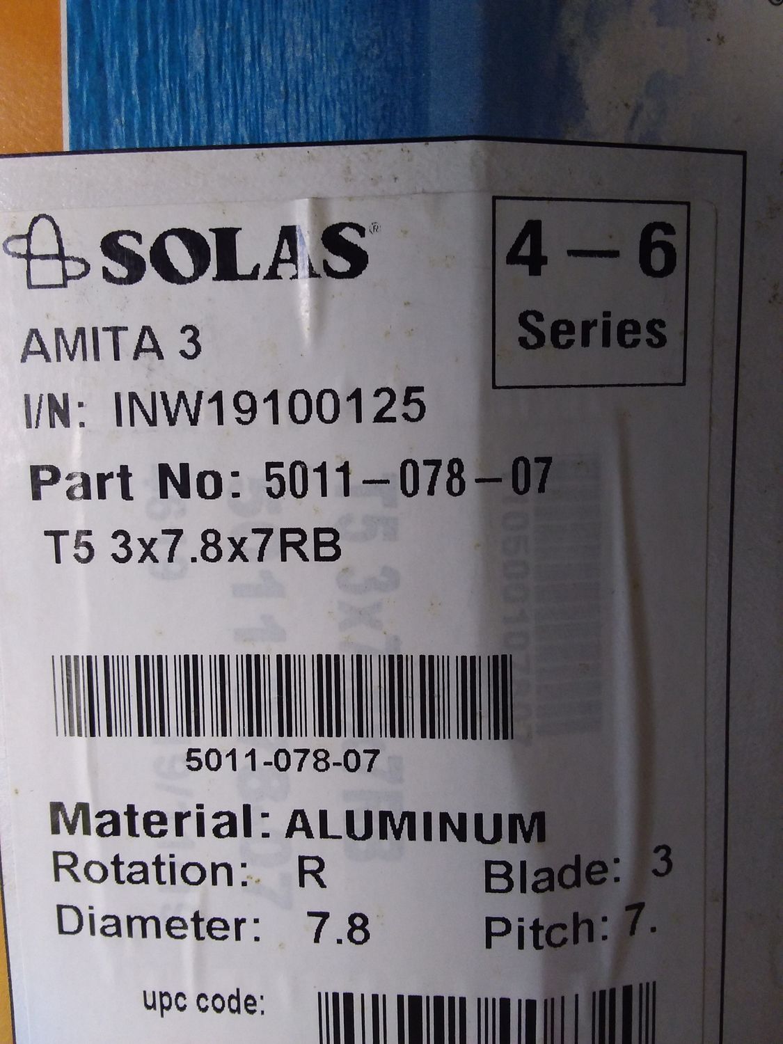 Solas/Tohatsu T5 3 Blade Alloy Propeller. 5011-078-07