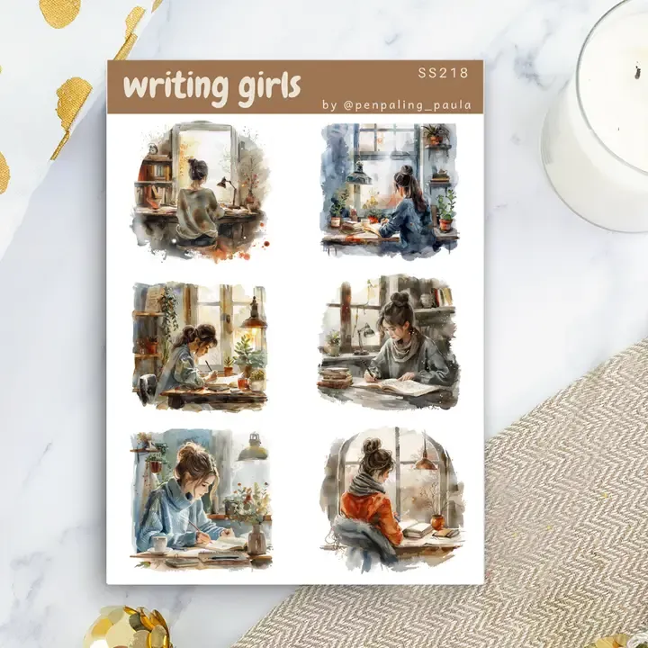 Sticker Writing girl - creatief, dromerig &amp; inspirerend