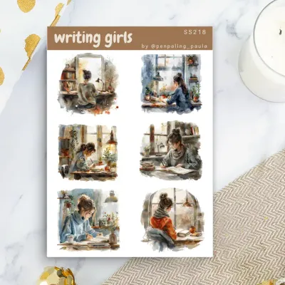Sticker Writing girl - creatief, dromerig &amp; inspirerend