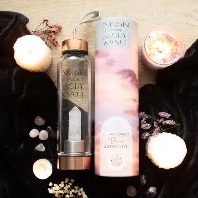 Glazen waterfles met helder kwarts - Zuiver drinken voor body &amp;   soul
