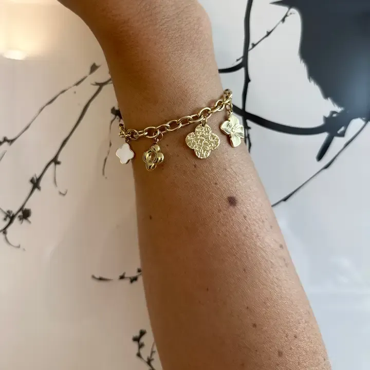 Geluksarmband met bedeltjes-klavertjevier (Clover)