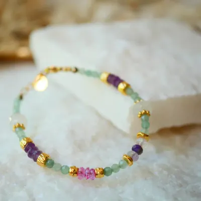 Edelsteen armband Dhyan met MAANSTEEN, AMETHIST, AVENTURIJN &amp; TOPAAS
