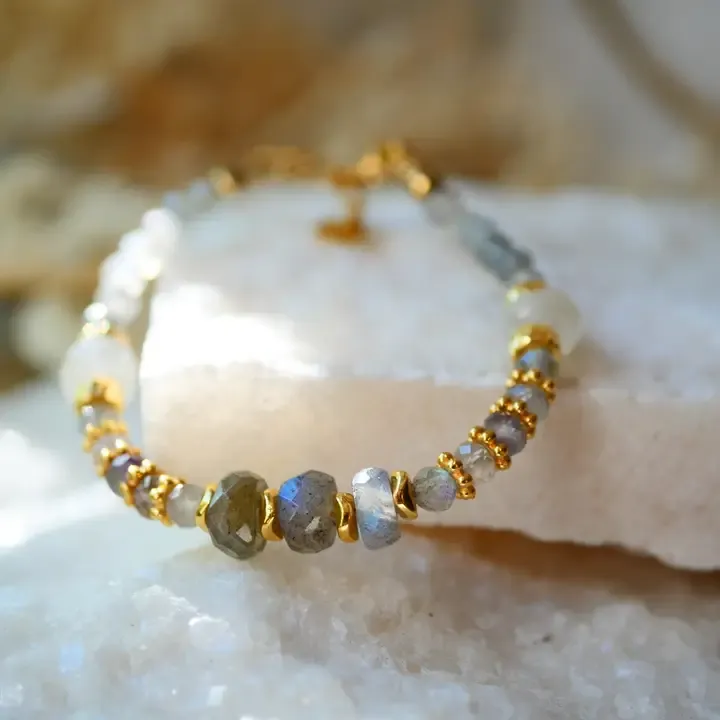 Edelsteen armband Praka met LABADORIET en MAANSTEEN
