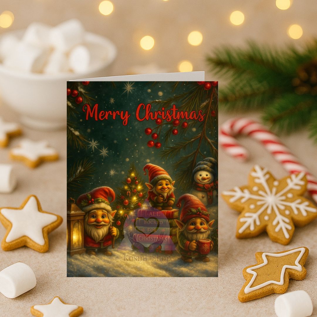 E-card Trolls &amp; hot Cocoa- Magische digitale kerstkaart met trolletjes, boeken en warme choco