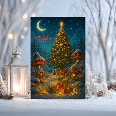 E-card Mushroom village - Magische digitale kerstkaart