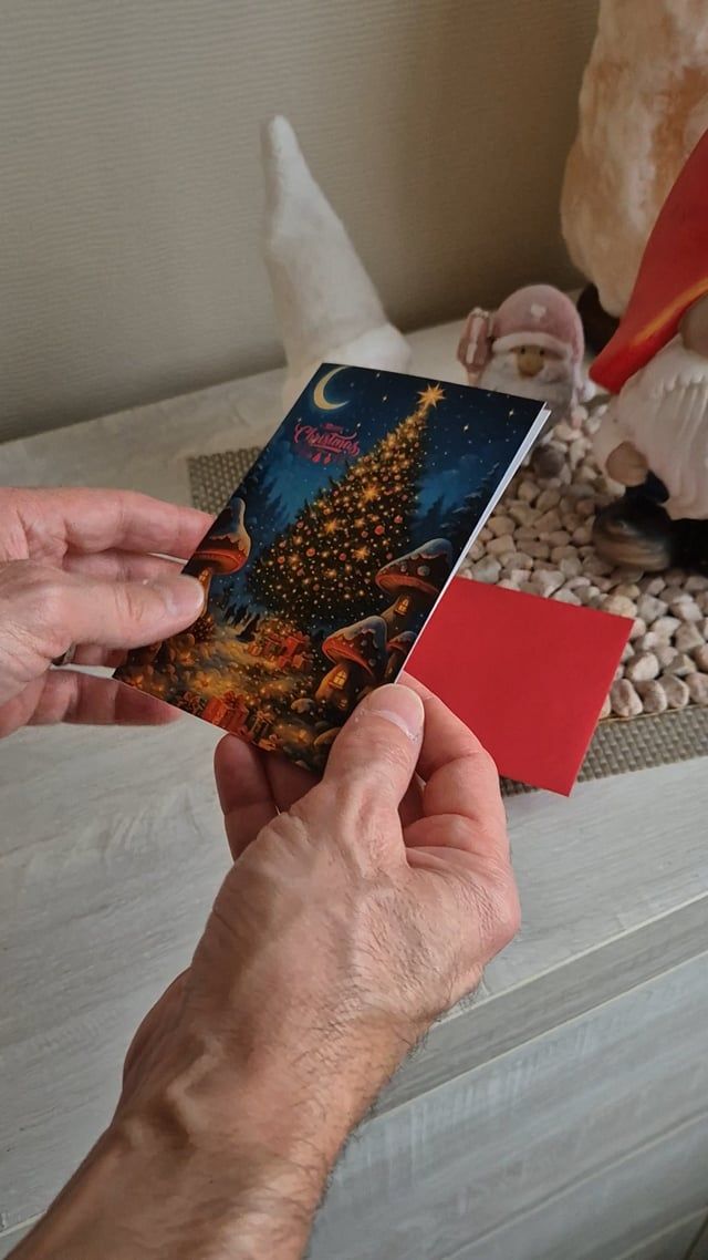 Wenskerstkaart  Mushroom village - Uniek dorp vol kerstlicht