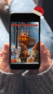 E-card Trolls &amp; Christmas train - Magische digitale kerstkaart met muziek en animatie
