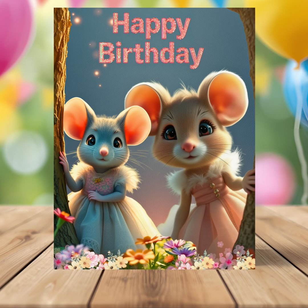 Verjaardagskaart met twee lieve muizen