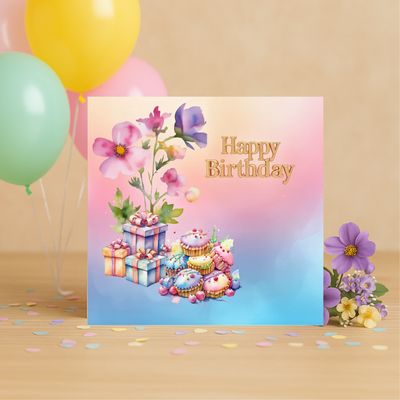 Printable verjaardagskaart happy Birthday feestelijk