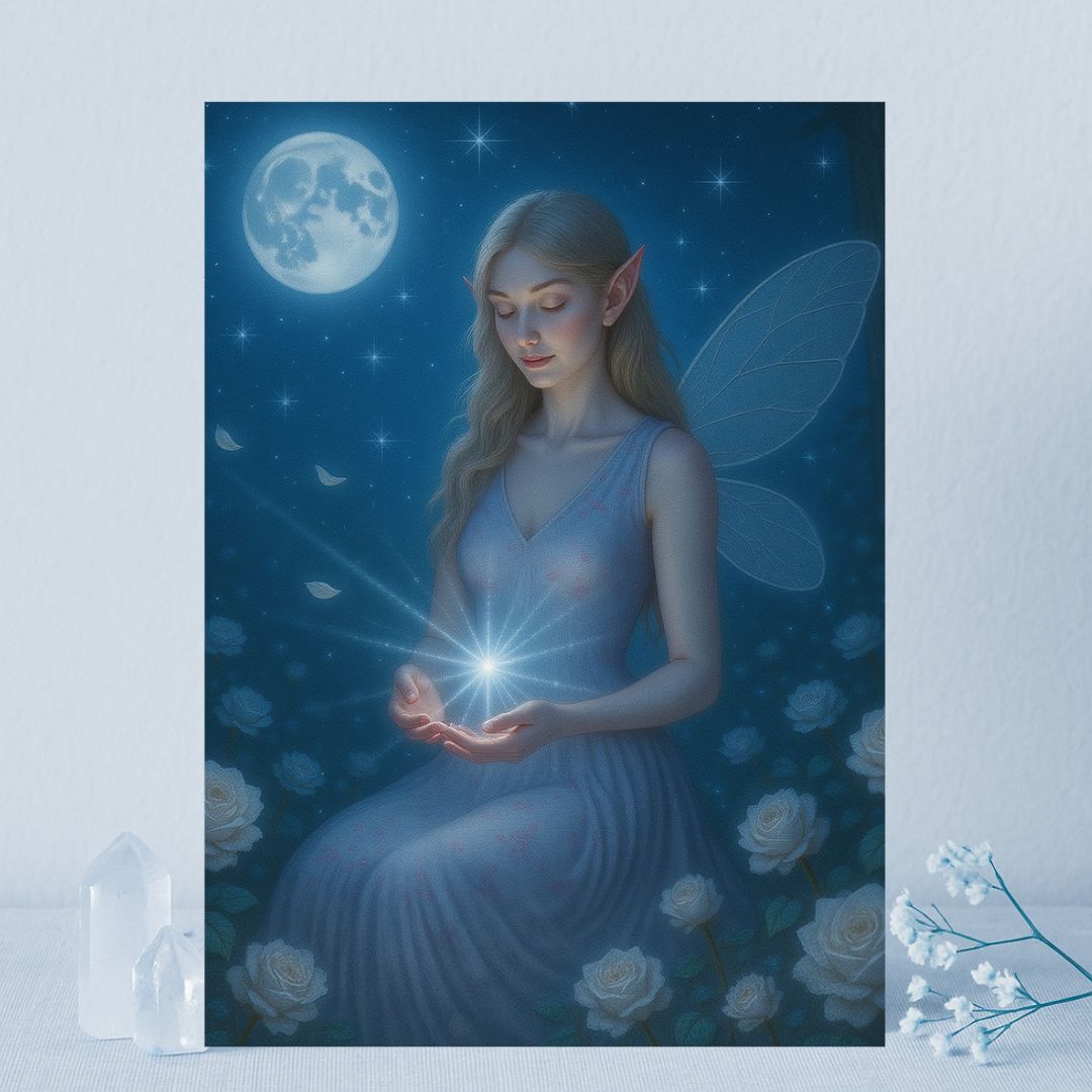 Afdrukbare spirituele kaart - Lichtelf van het maanlicht