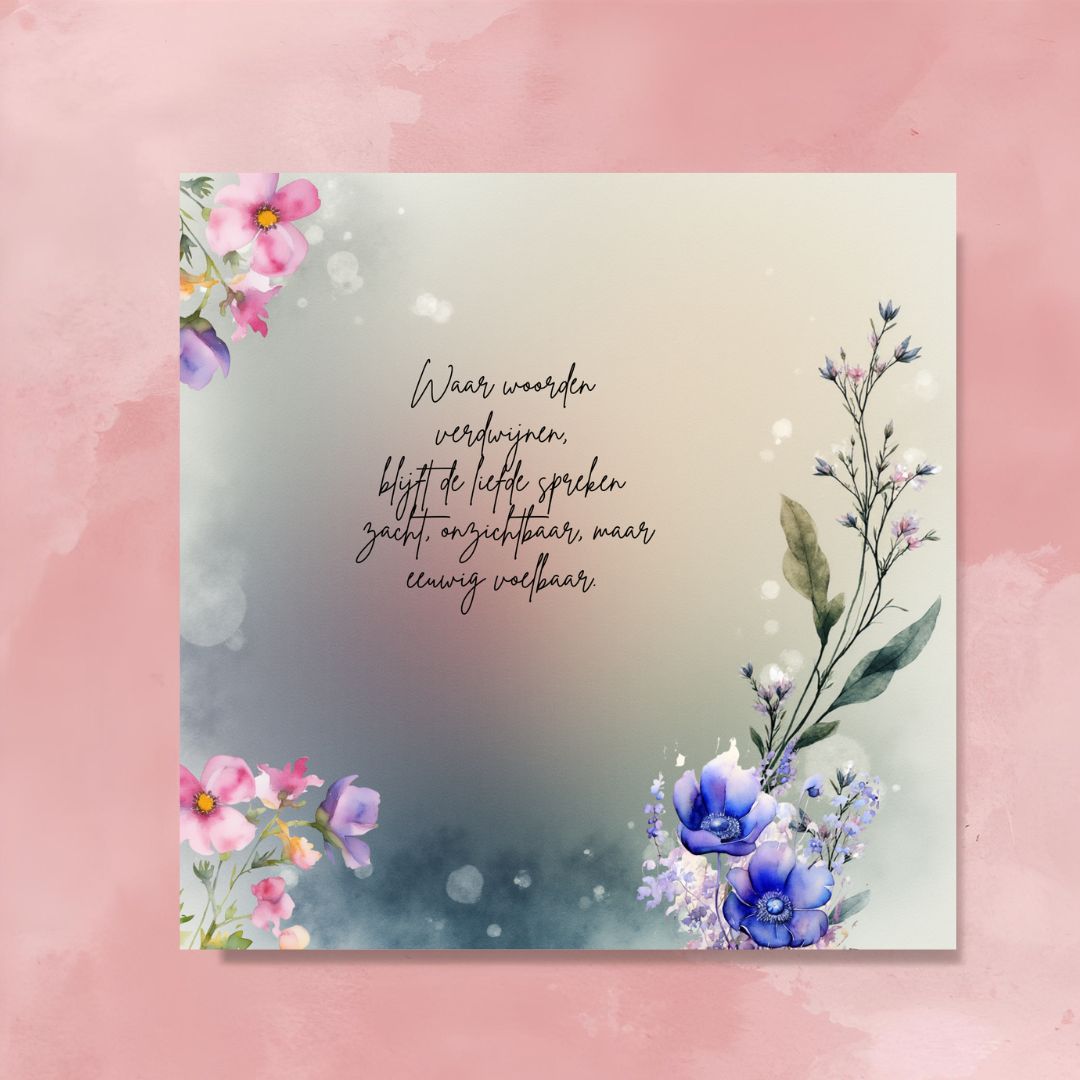 Rouwkaart 14 x 14 cm met tekst – Inclusief witte envelop | Professioneel gedrukt