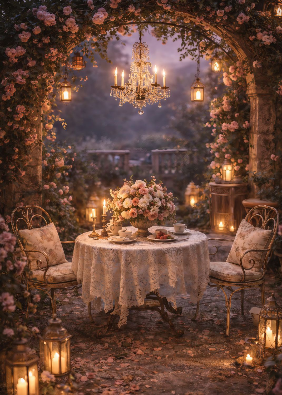 Vintage tuin met kaarslicht – Romantische tuinsfeer vol licht