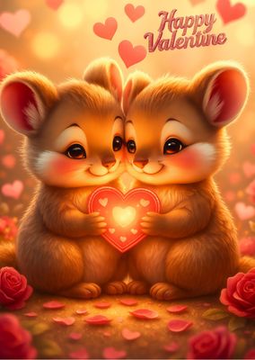 Schattige  afdrukbare valentijnskaart met dierenmotief, perfect als liefdesbetuiging voor een stel of andere gelegenheid.
