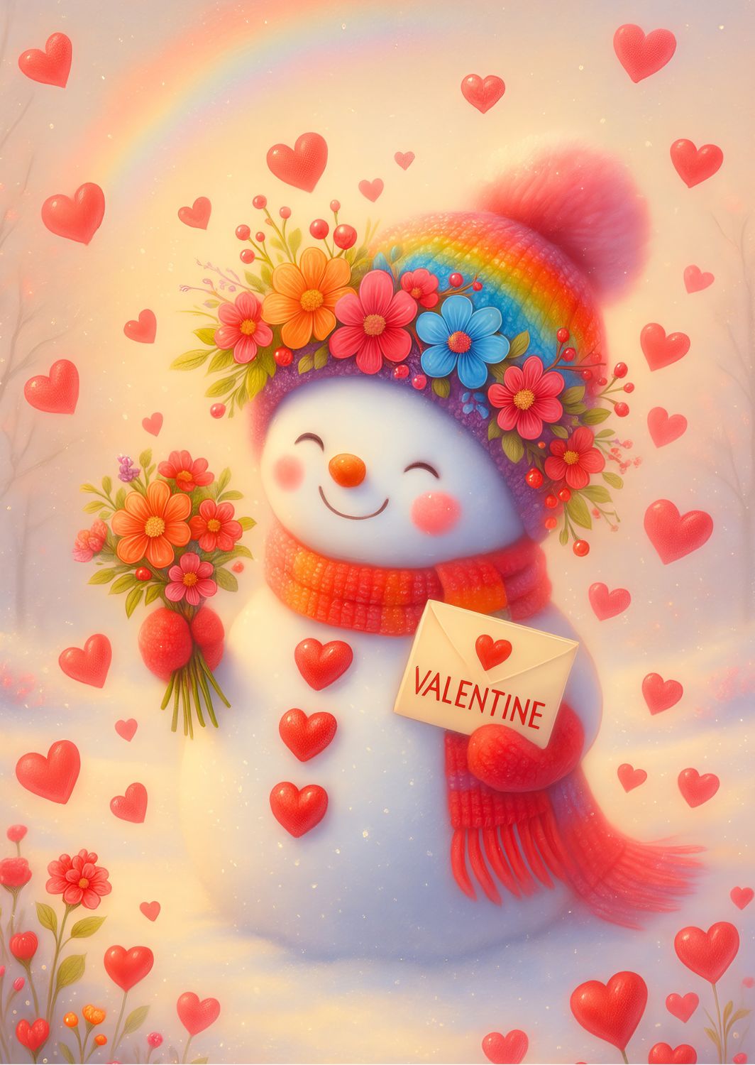 Afdrukbare Valentijnskaart met sneeuwpop voor kinderen, valentijnscadeau voor in de klas, valentijnsfeestje, kaart voor leerkrachten.