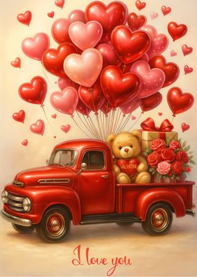 Afdrukbare vintage rode vrachtwagen valentijnskaart voor hem Afdrukbare vintage rode vrachtwagen valentijnskaart voor hem