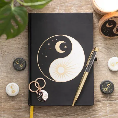 Yin Yang dagboek met zwarte obsidiaanpen