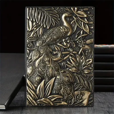 Journal met bronzen pauw - A5notitieboek in vintage stijl