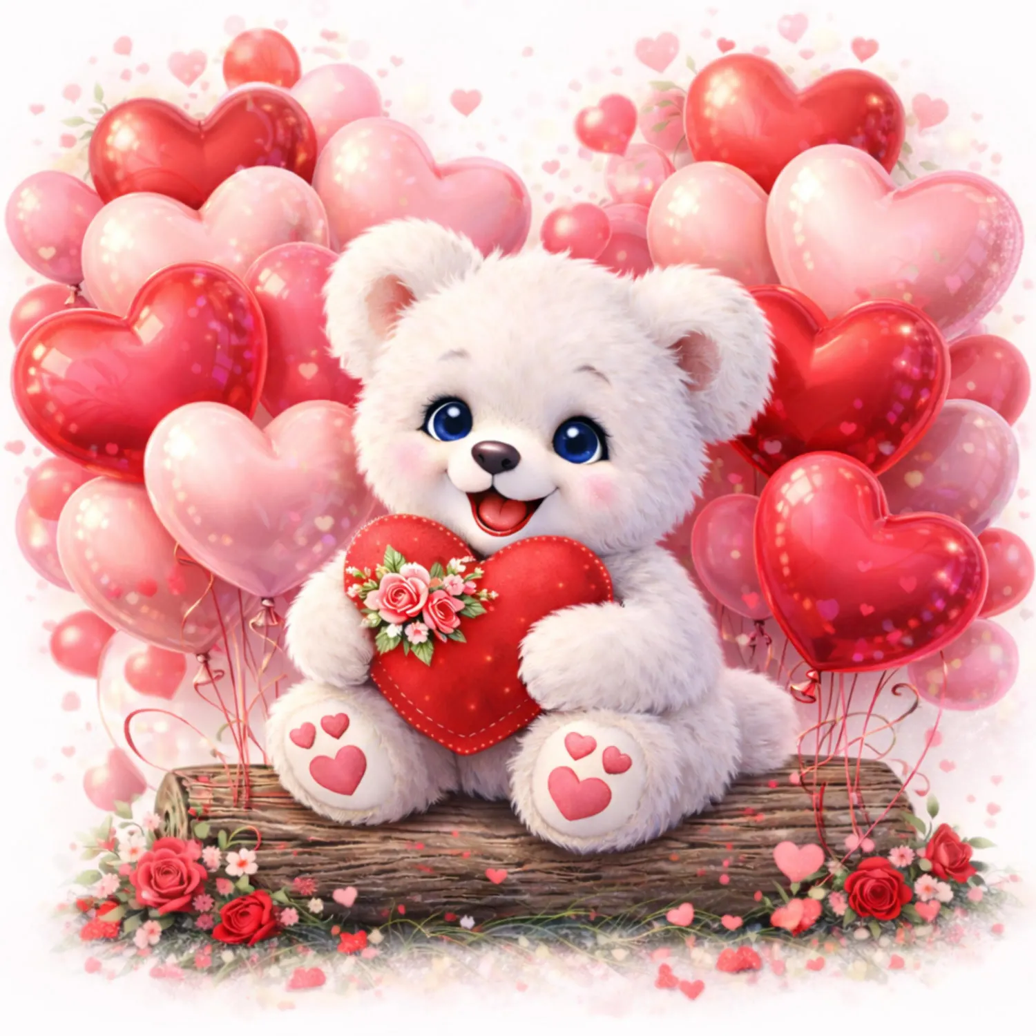 Afdrukbare kunstillustratie - Valentijn teddy beer met balonnen