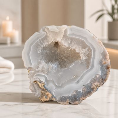 Blauwe calcedon geode - Voor innerlijke rust, communicatie &amp; creativiteit