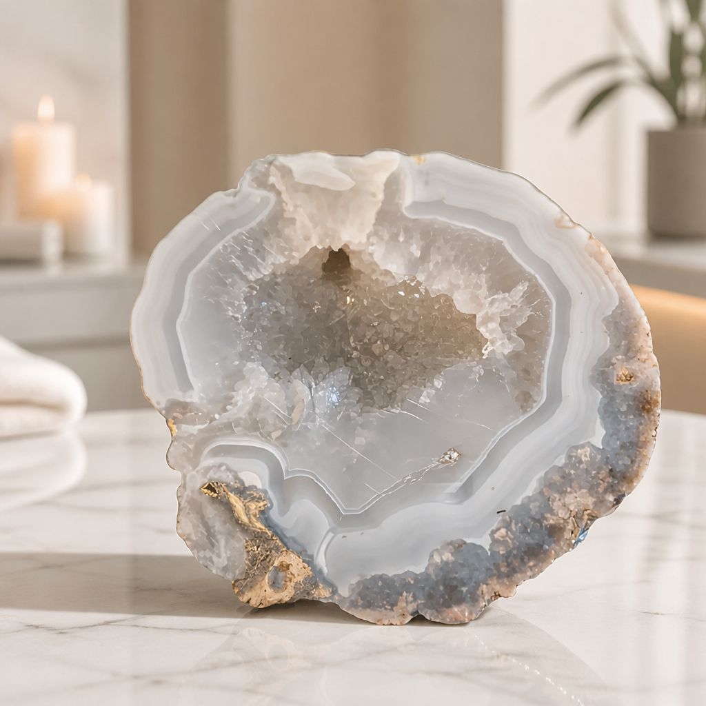 Blauwe calcedon geode - Voor innerlijke rust, communicatie &amp; creativiteit