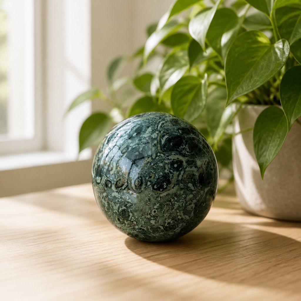 Groene jaspis bol 8 cm - edelsteen voor balans