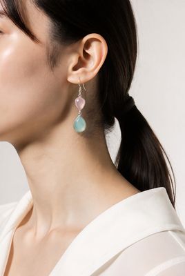 Edelsteen oorbellen rozenkwarts &amp; blauwe agaat – Zilverkleurig