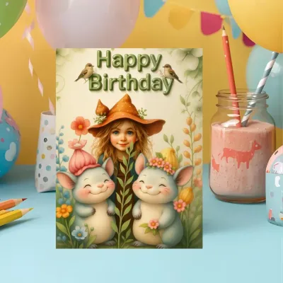 Printable verjaardagskaart met schattige beertjes