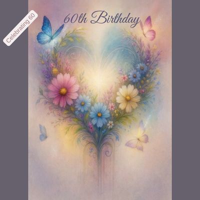 60e Verjaardagskaart printable – Zachte bloemen & vlinders | Elegante wenskaart voor haar 60e Verjaardagskaart printable – Zachte bloemen & vlinders | Elegante wenskaart voor haar