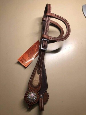 Two Ear Show Headstall with Cowhide , swarowski Concho's