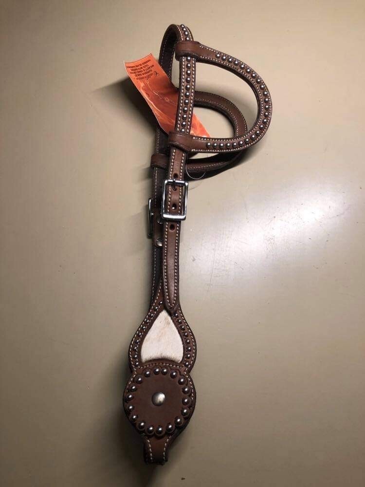 Two ear Headstall with Dots , Cowhide