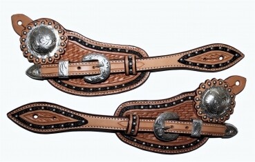 Spurstraps #31 - US Leather - Two Tone - Dots - engraved  Buckle Set &amp; Conchos