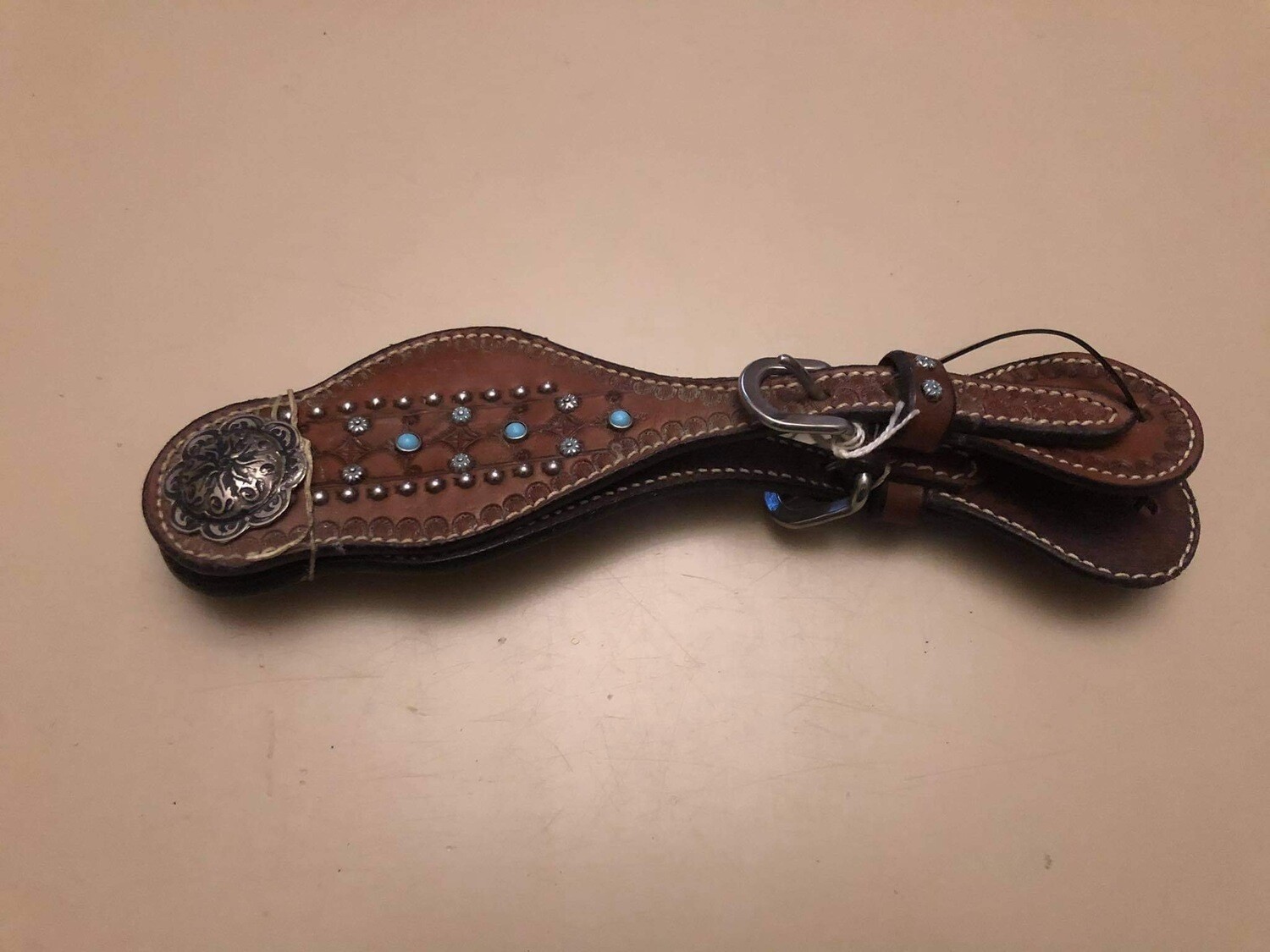 Spur Strap with concho , Dots and Blue Stones
