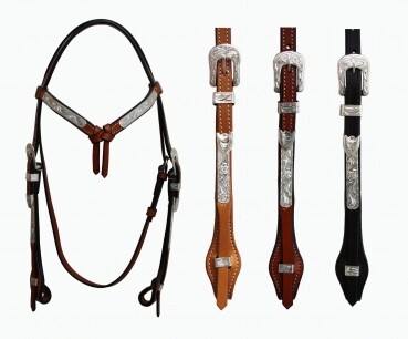 "EE Tack" Headstall - Silver - EE Leather - Quick Change Silver Buckle - Fut. Browband