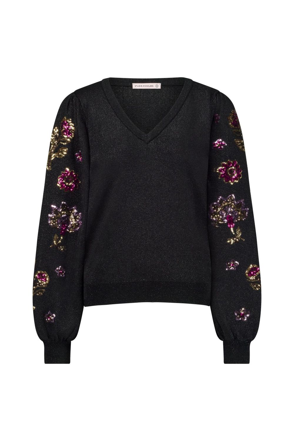 Studio Anneloes Milly flower sequins pullover Zwart 12255