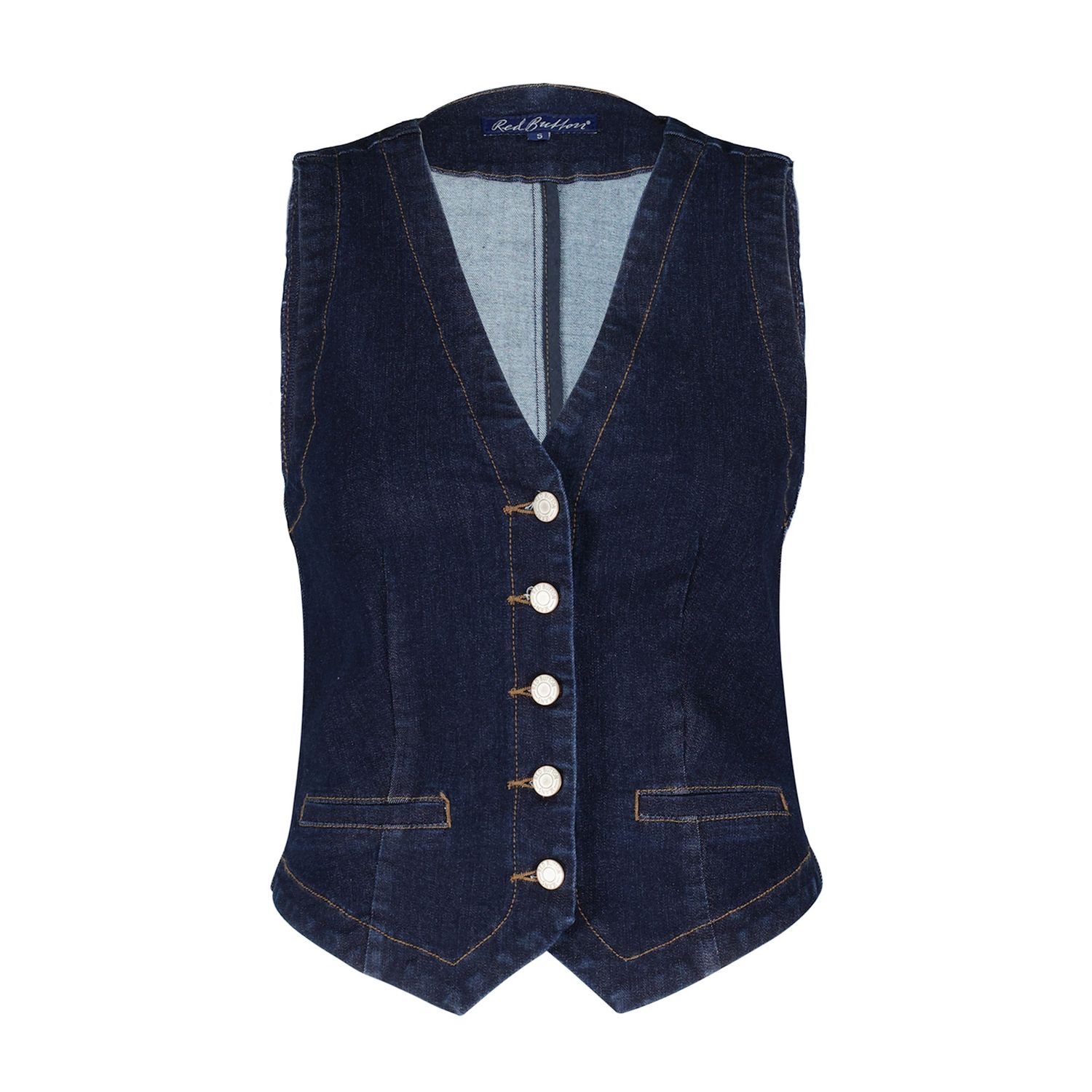 Red Button Waistcoat dark blue denim Blauw SRB4327