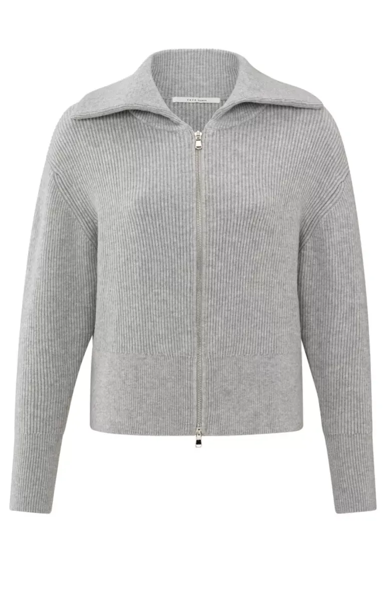 YaYa Cardigan with collar and zippe Grijs 01-010079-410