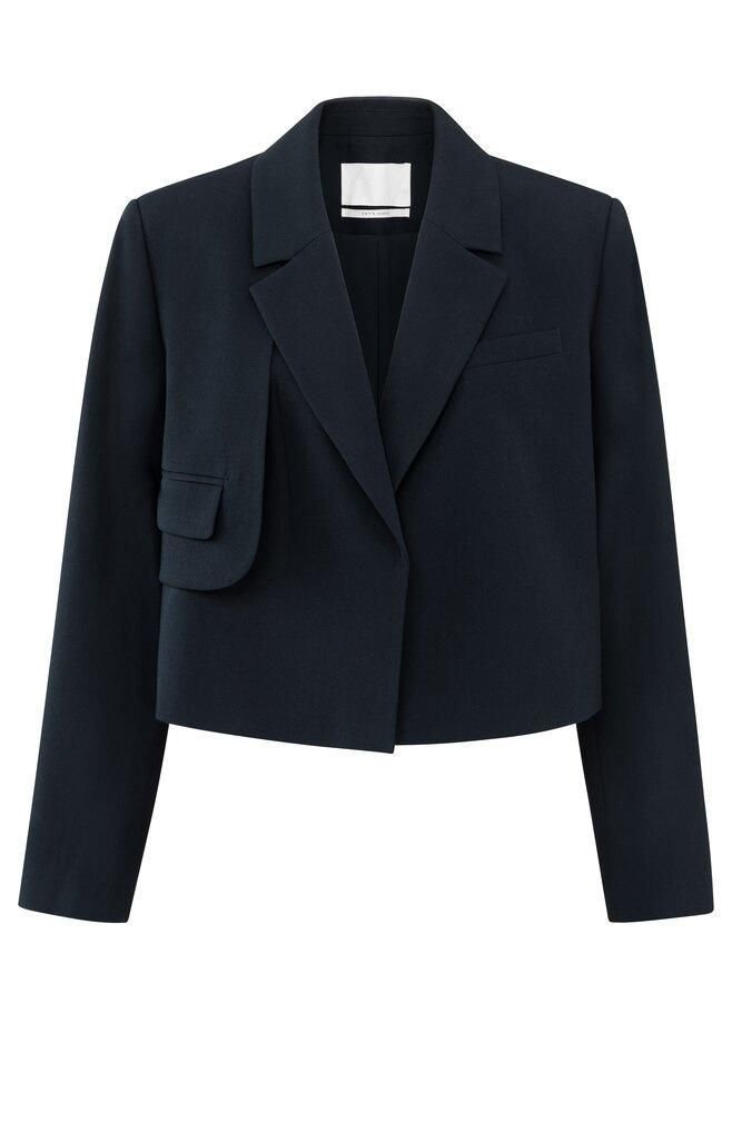YaYa Woven cropped blazer with flap Blauw 01-501058-410