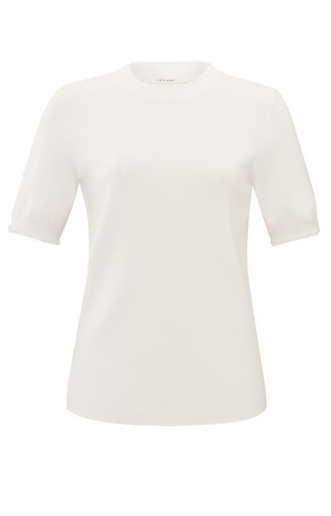 YaYa Fur detail sweater ss Wit 01-000423-411